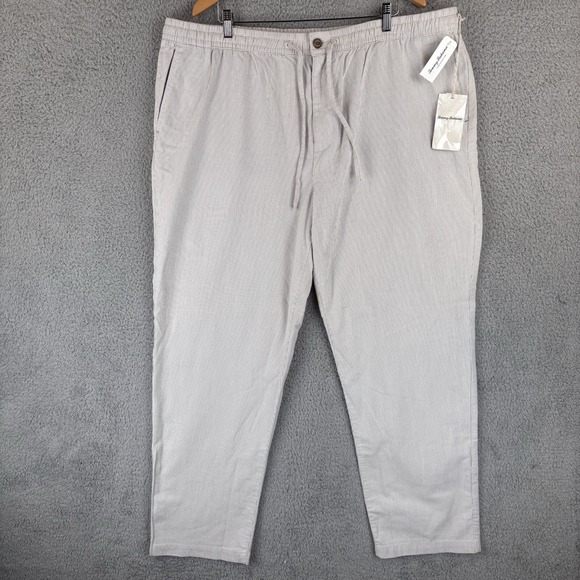 NEW Tommy Bahama Menorca Stripe Pants Big 2XLB Stone Khaki Chino Stretch Beach